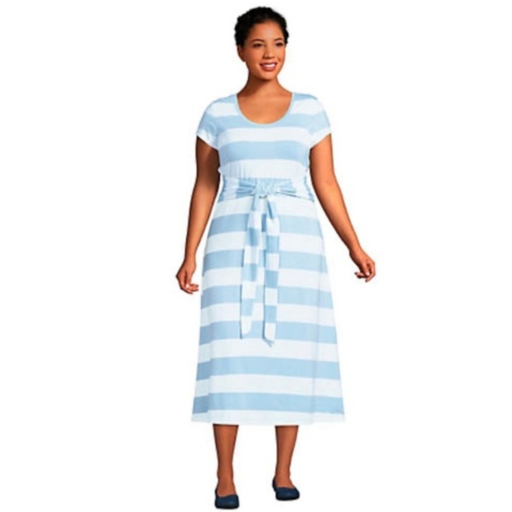 NWT Lands' End Striped Cotton Modal Jersey Convertible Waist Midi Dress Size 2XL